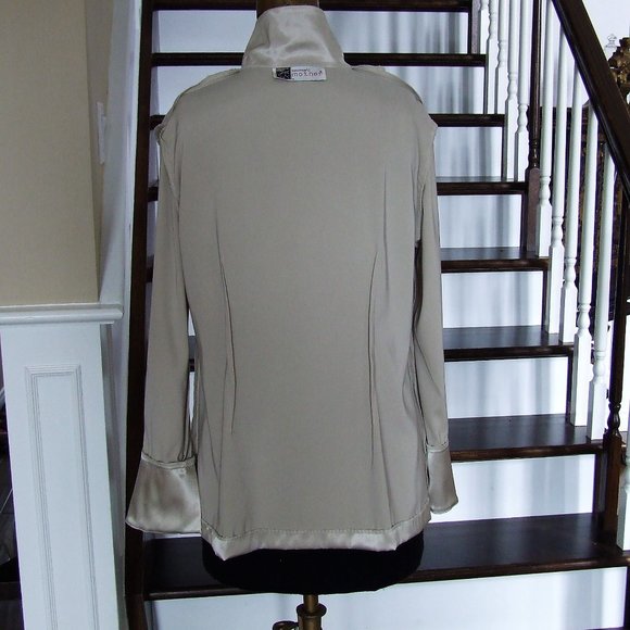 Beige Gold Satin Stretching Blouse Tunic Formal Maternity Top L - Picture 6 of 7